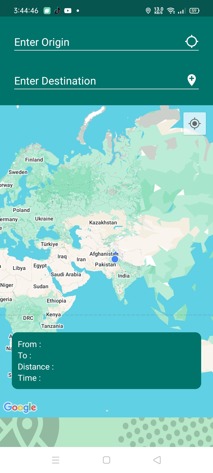 Route planner with origin, destination and map