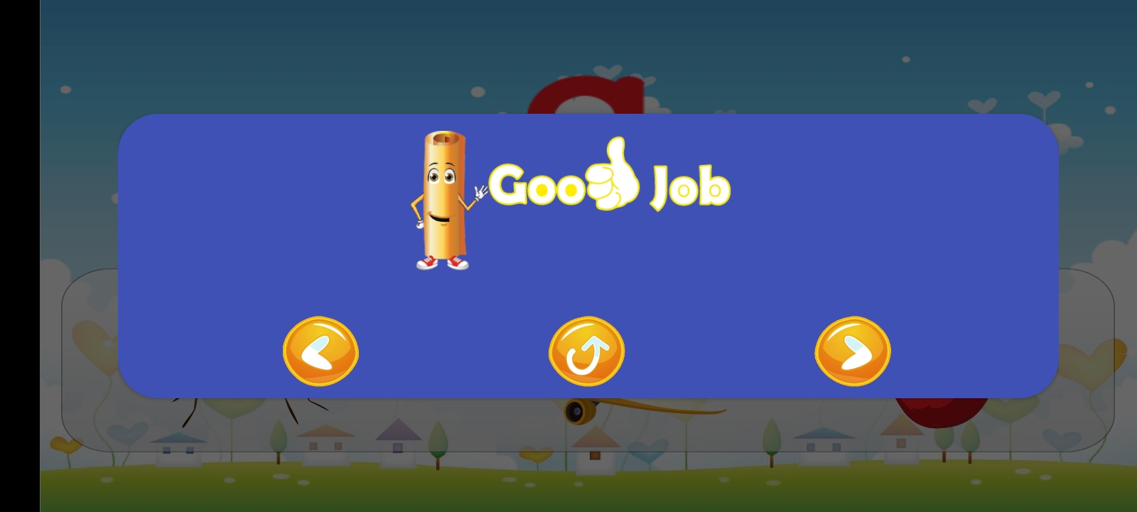 Good Job reward screen with mascot
