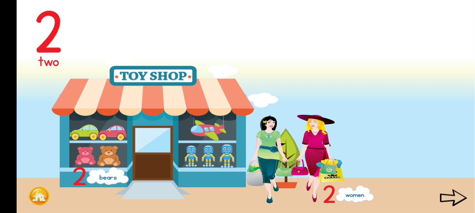 Counting exercise with a toy shop scene