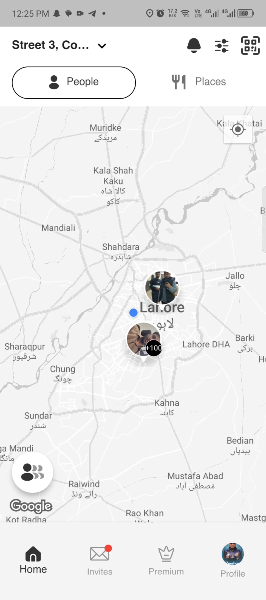 Map showing nearby people to connect with
