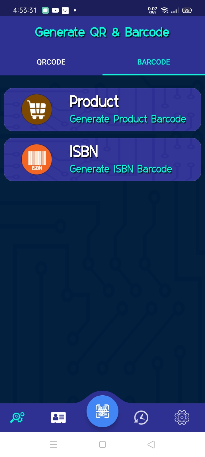 Generate barcode screen with Product and ISBN options